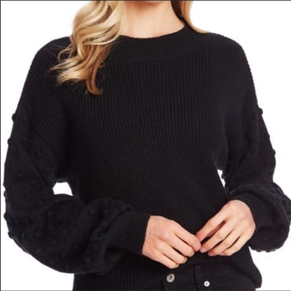 CeCe Sweaters - CeCe Medium Sweater Black Pom Pom Sleeve Bauble